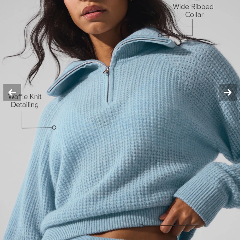 ALO Yoga Sky Blue Cashmere Plush Waffle 1/4 Zip Pullover
